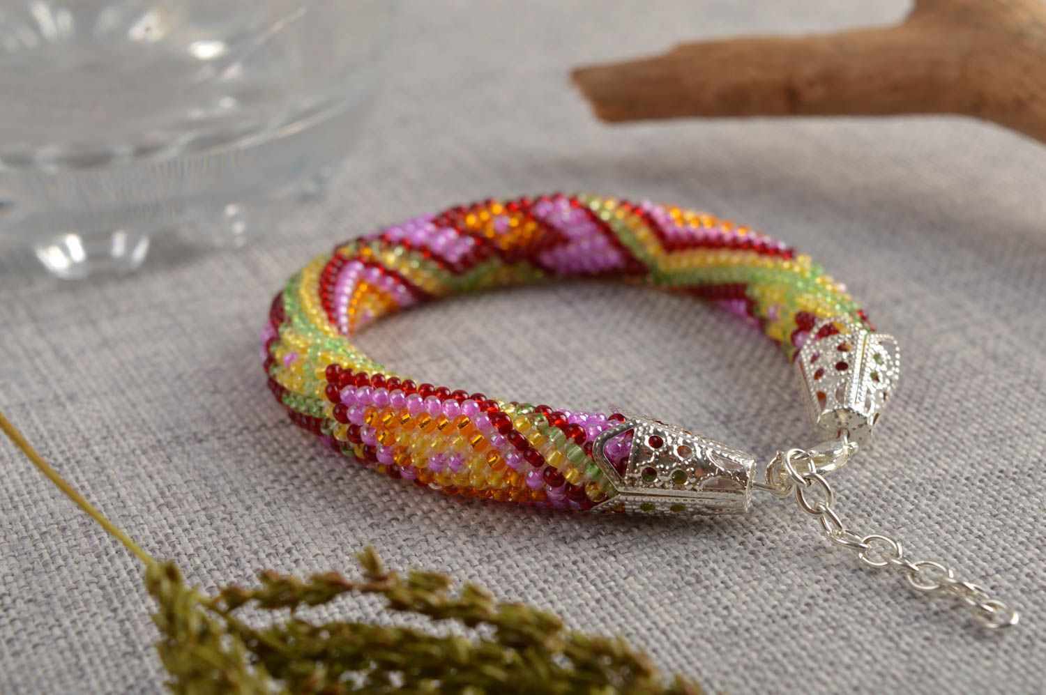 Handmade red, yellow, orange beaded cord wrist bracelet for women and girls photo 1
