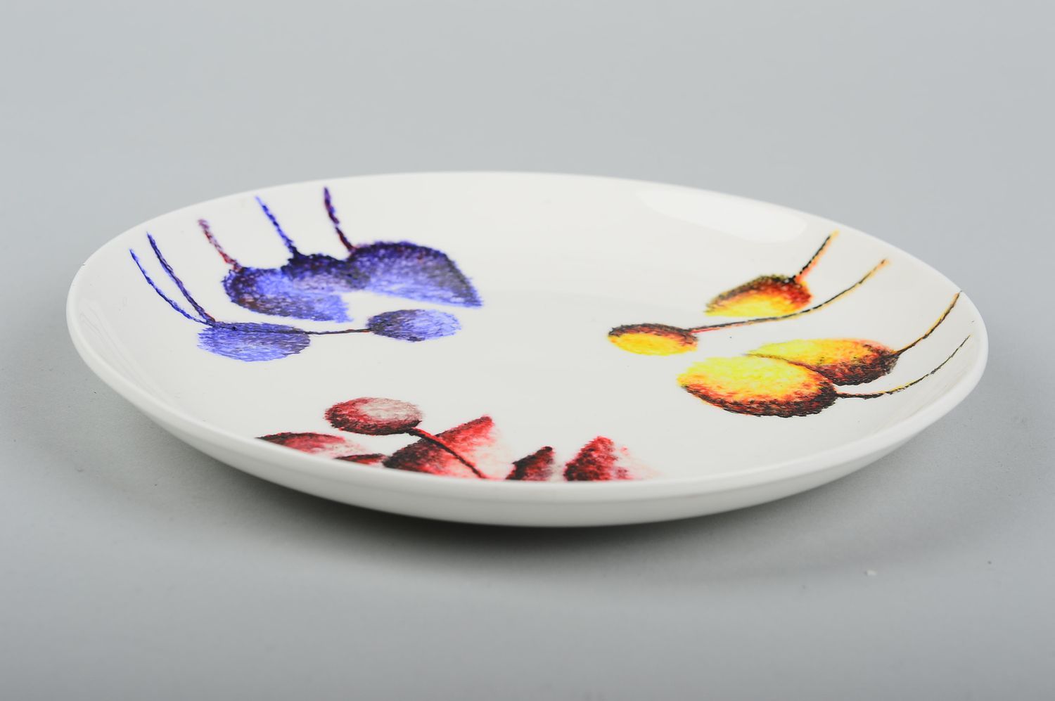 Handmade ceramic plate ornamented designer kitchenware painted unusual decor photo 3