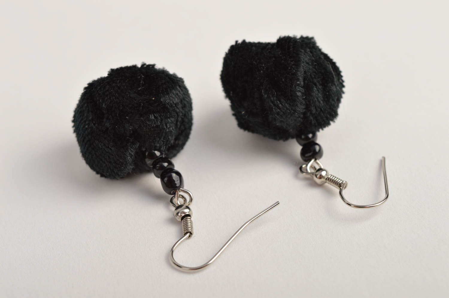 Handmade textile black earrings unusual elegant earrings designer jewelry photo 4