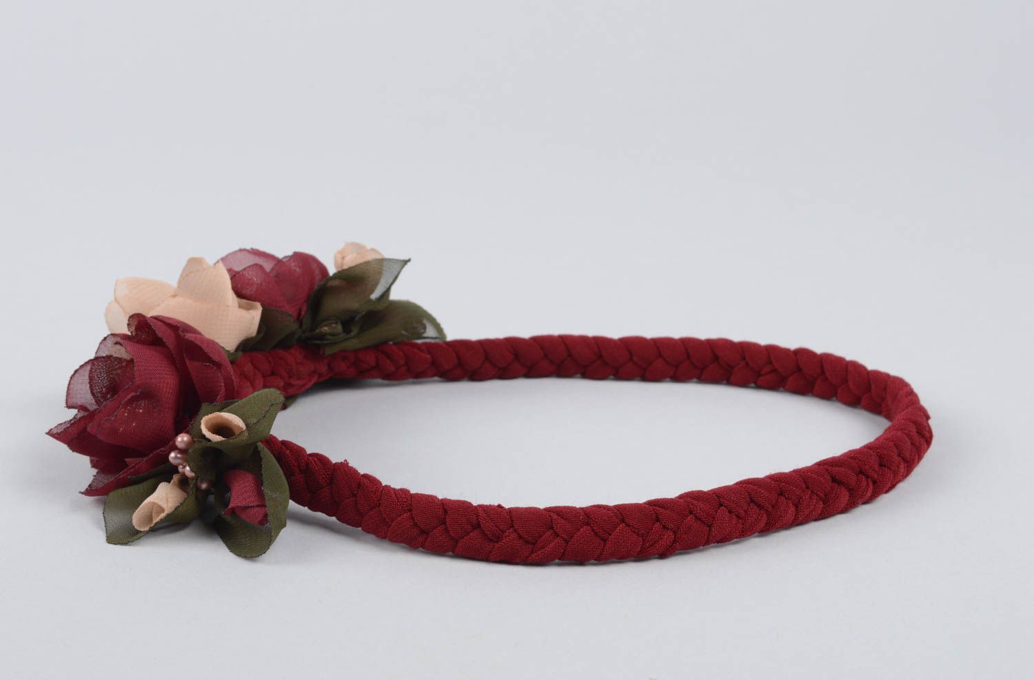 Handmade Mädchen Haarschmuck Haarband mit Blume Accessoire für Haare dunkelrot foto 3