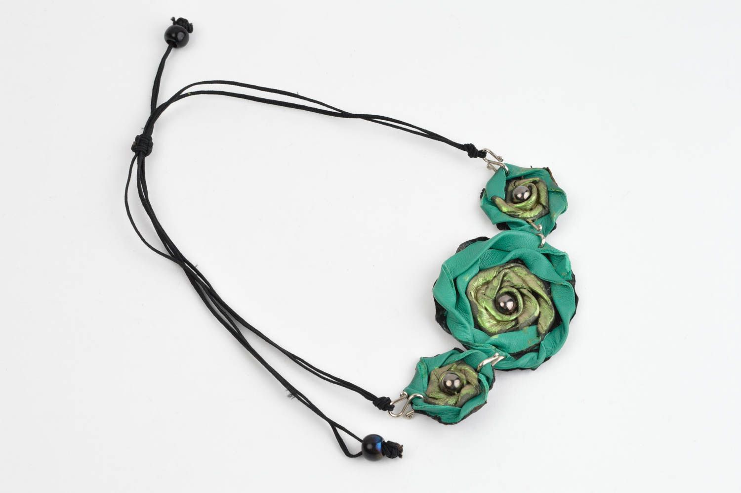 Handmade Leder Schmuck Leder Halskette Modeschmuck Collier Smaragd schön elegant foto 3