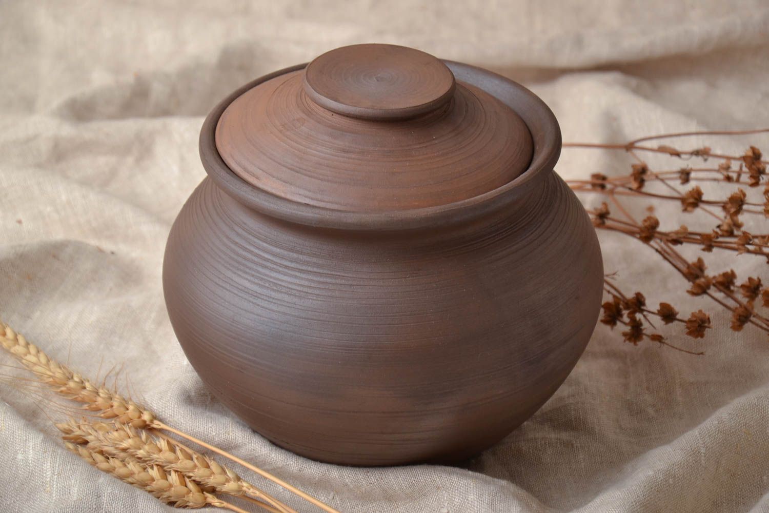 Pot de cuisine en argile fait main original soupière vaisselle couleur marron photo 1