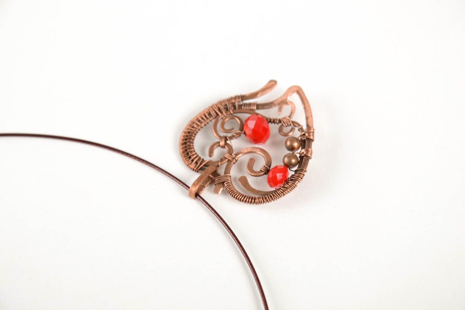 Pendentif coeur Bijou fait main en cuivre wire wrapping avec perles Cadeau femme photo 5