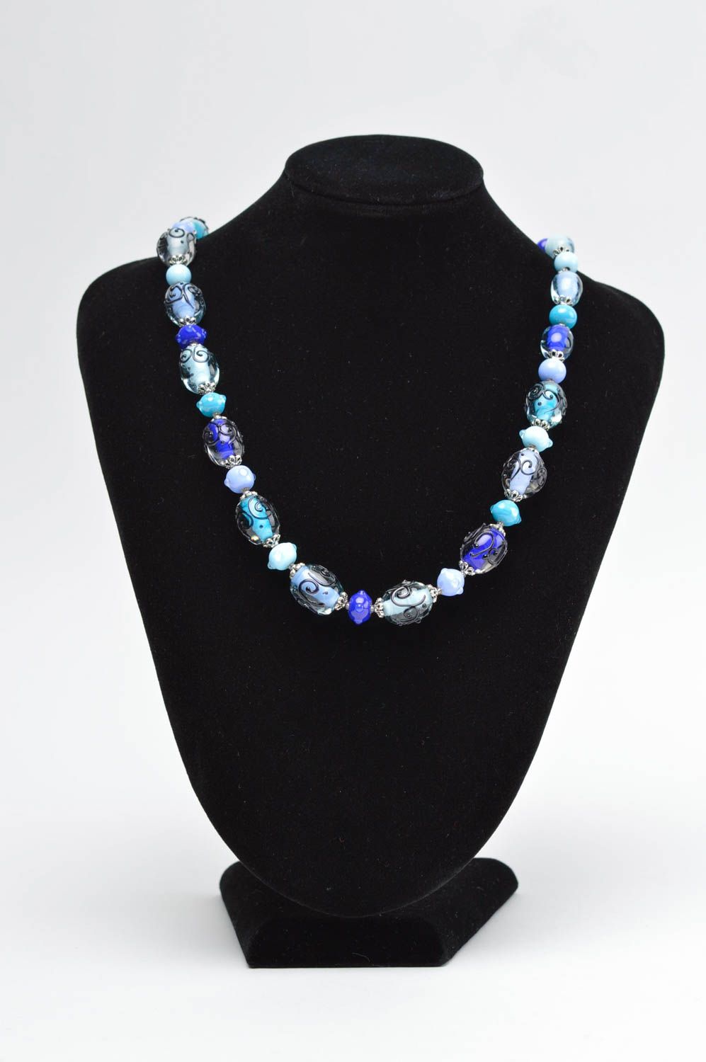 Collier fantaisie Bijou fait main perles de verre bleu clair Accessoire femme photo 1