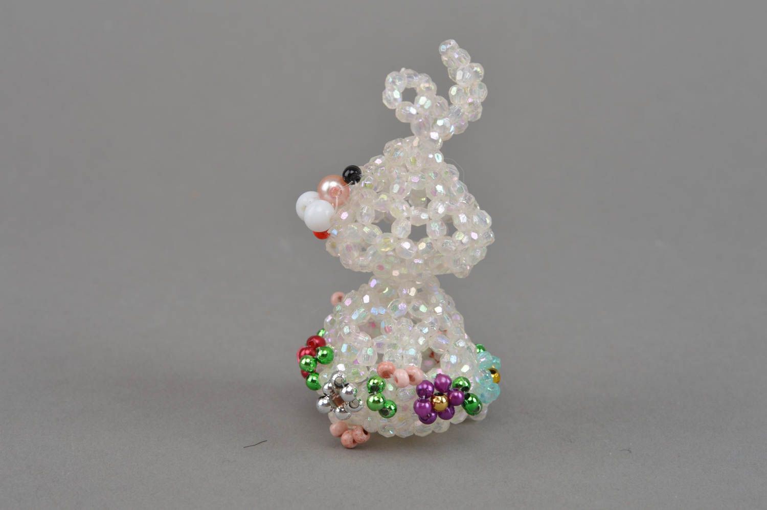 Miniature handmade designer beaded statuette of hare in dress for home decor photo 3