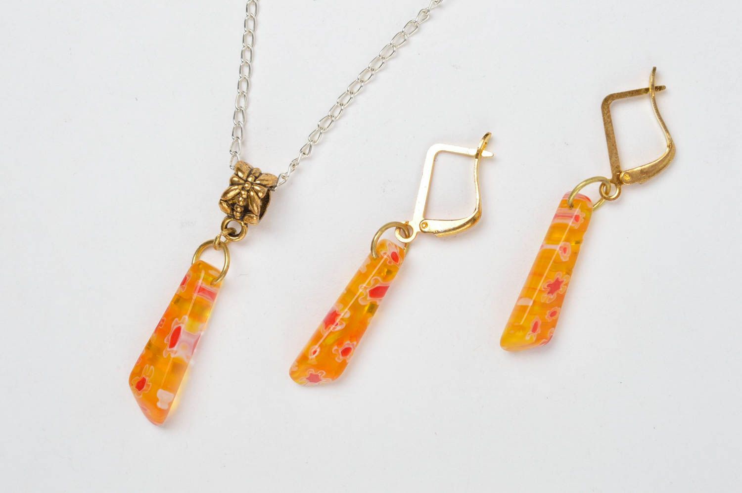 Handmade jewelry set glass earrings with charms glass pendant women fashion photo 3
