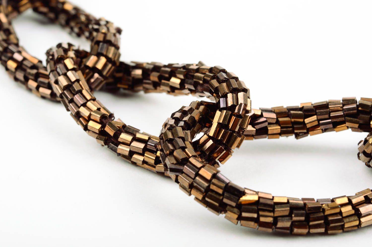 Collier chaîne en perles de rocaille fait main couleur de bronze original photo 3