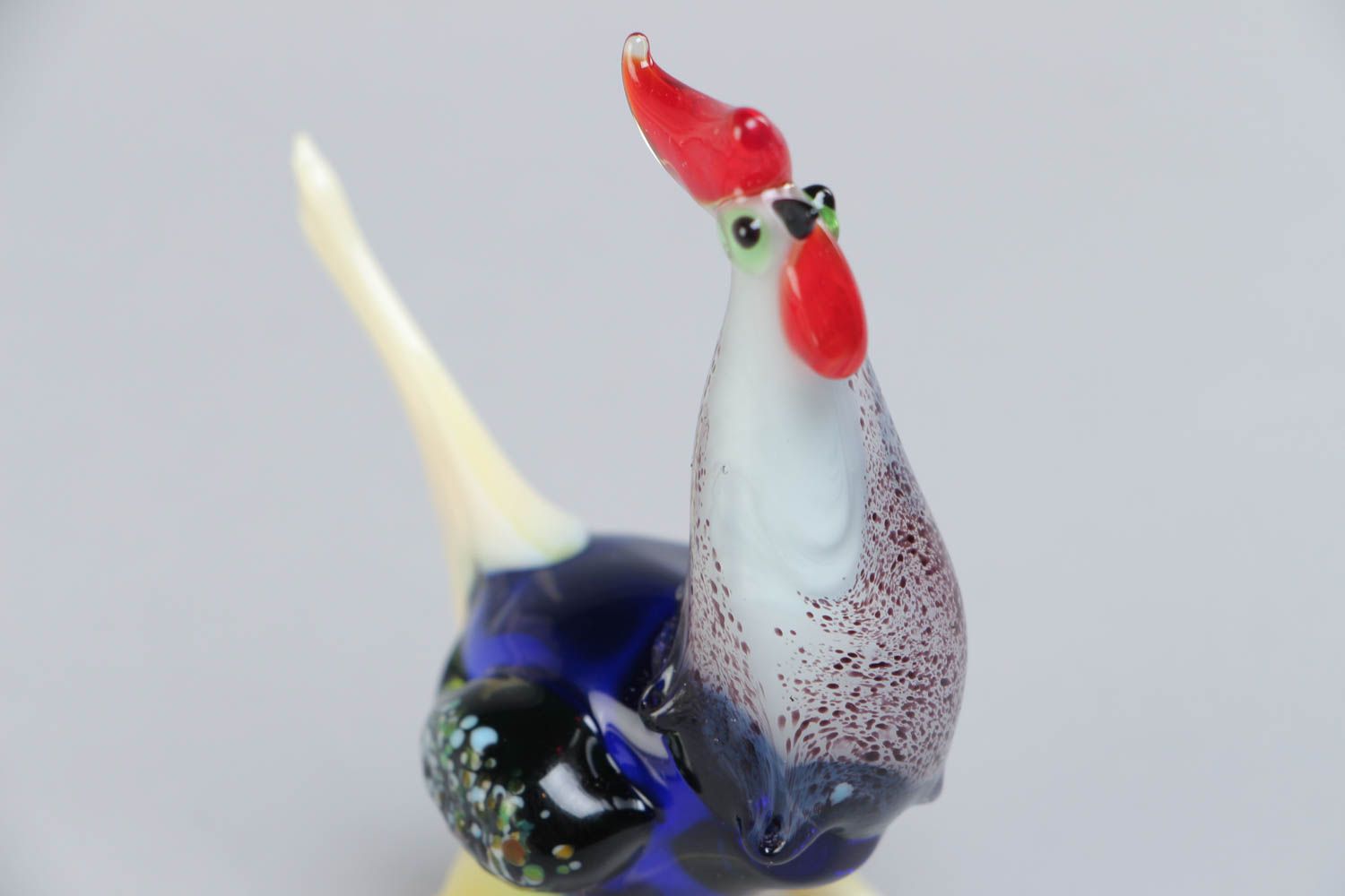 Unusual beautiful colorful handmade lampwork glass figurine of cock photo 3