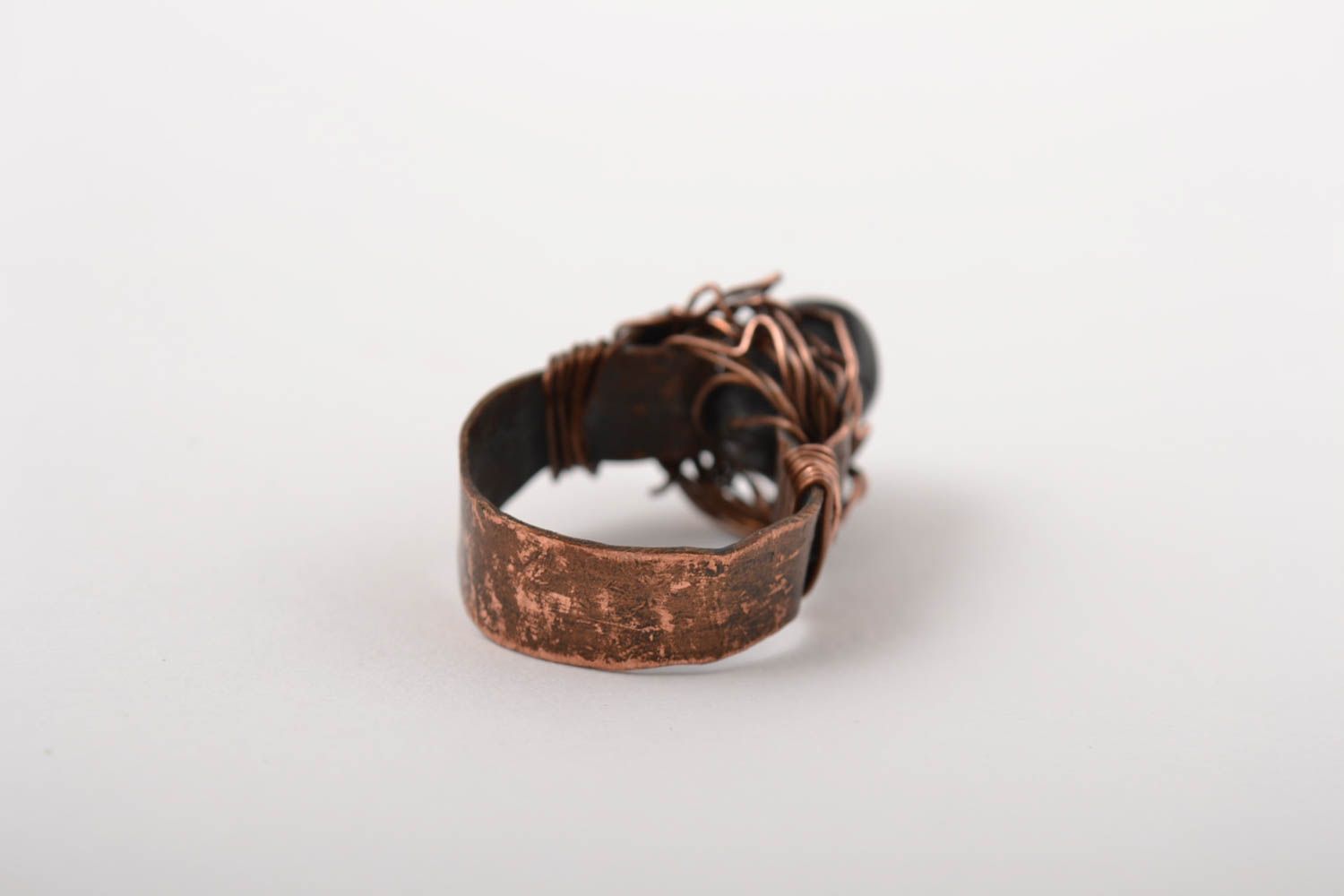 Красивое кольцо хэнд мэйд украшение в технике wire wrap медное кольцо с агатом фото 4