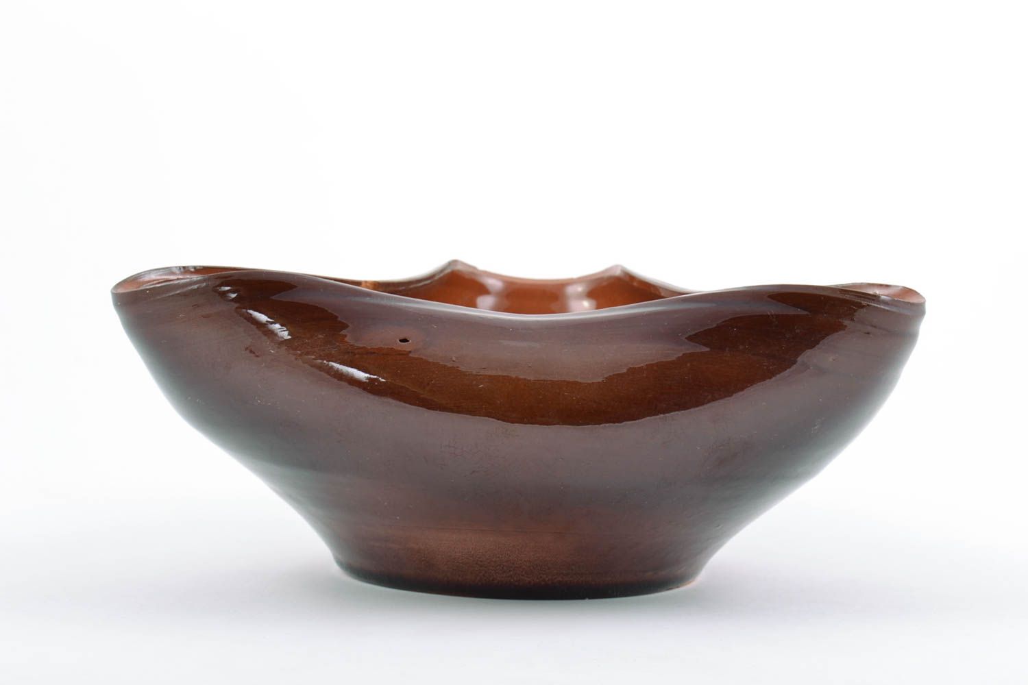Handmade decorative glazed clay bowl of unusual shape photo 4
