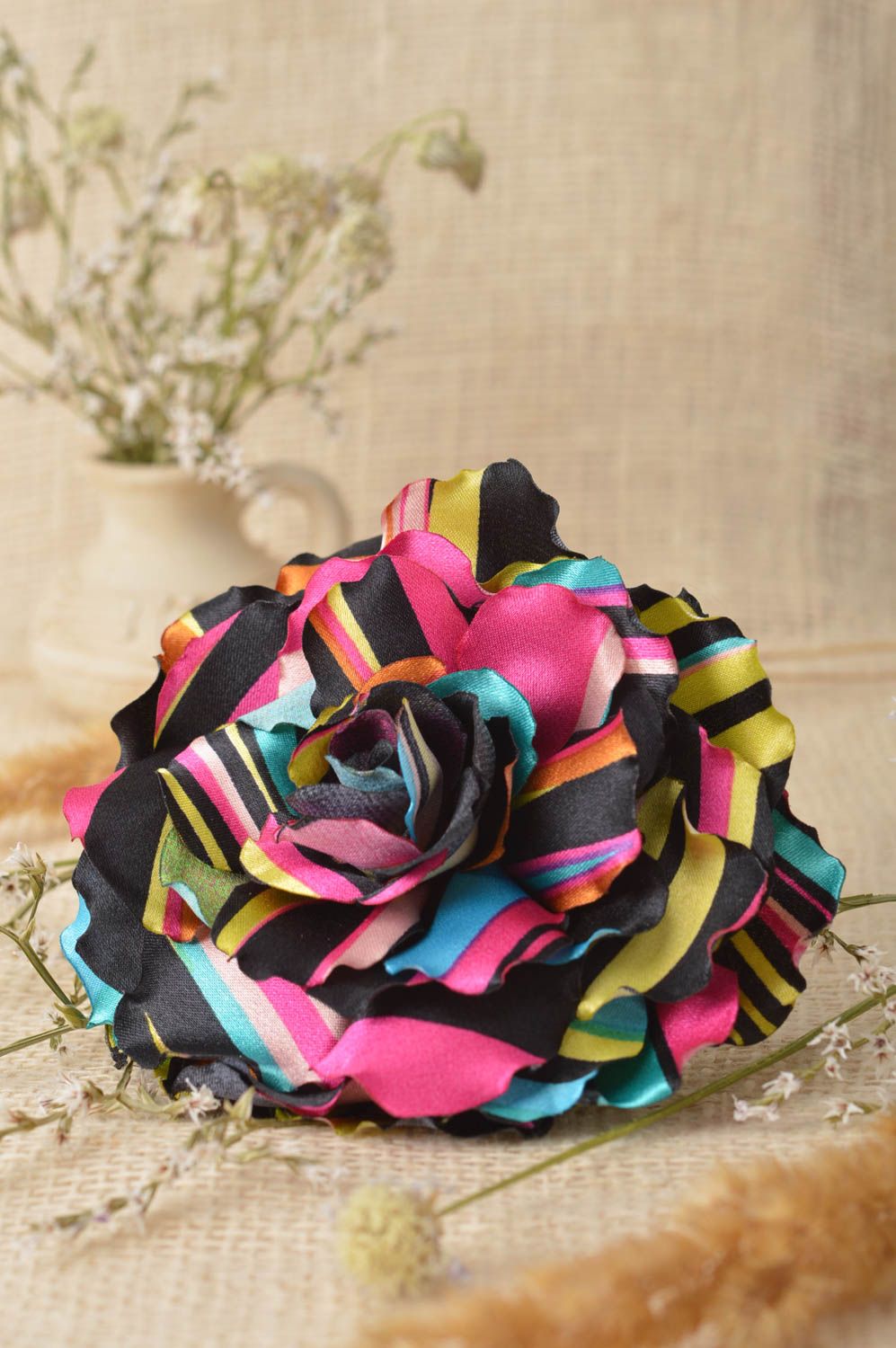 Broche barrette fleur multicolore faite main en satin grande Cadeau pour femme photo 1