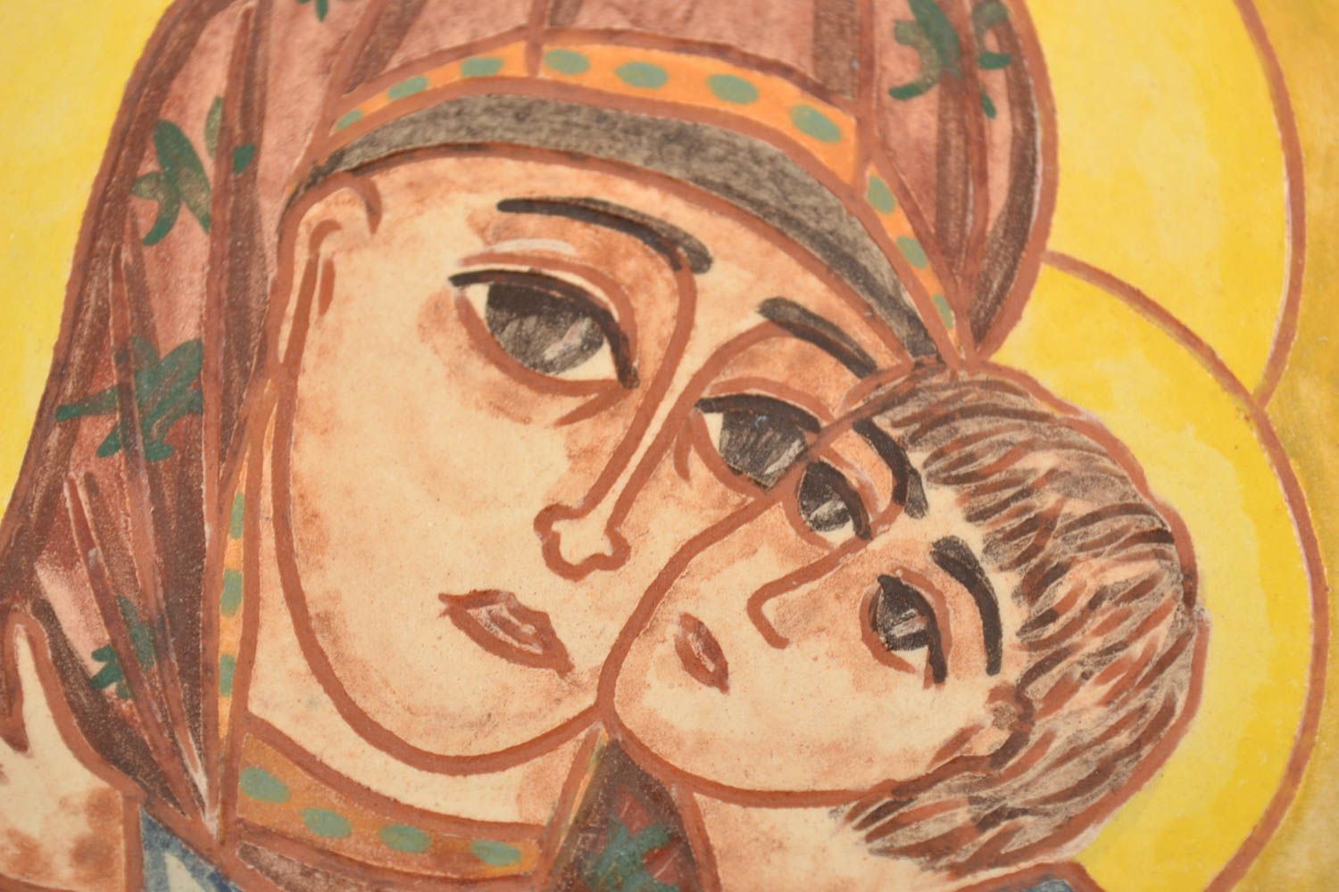 Keramische handgemachte Fliese mit Bemalung Jungfrau Maria mit Kind für Dekor foto 3