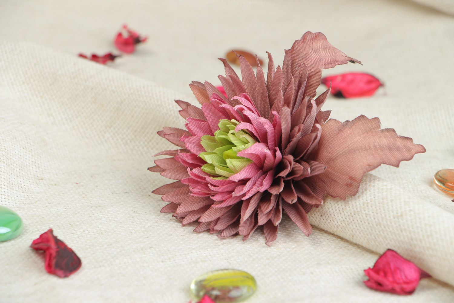 Unusual handmade volume fabric flower brooch Aster photo 5