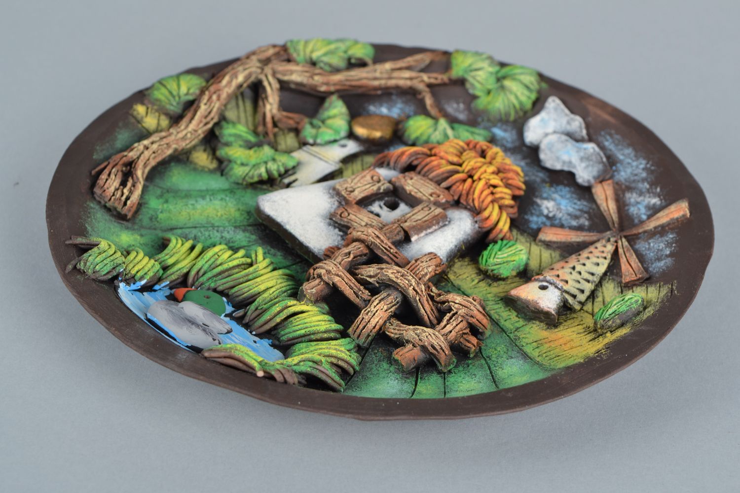 Керамическая тарелка на стену ручной работы Пейзаж  фото 4