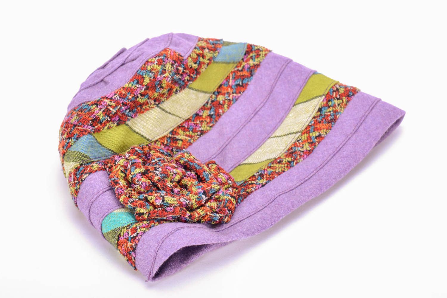 Bonnet violet tricoté en laine pour femme photo 3