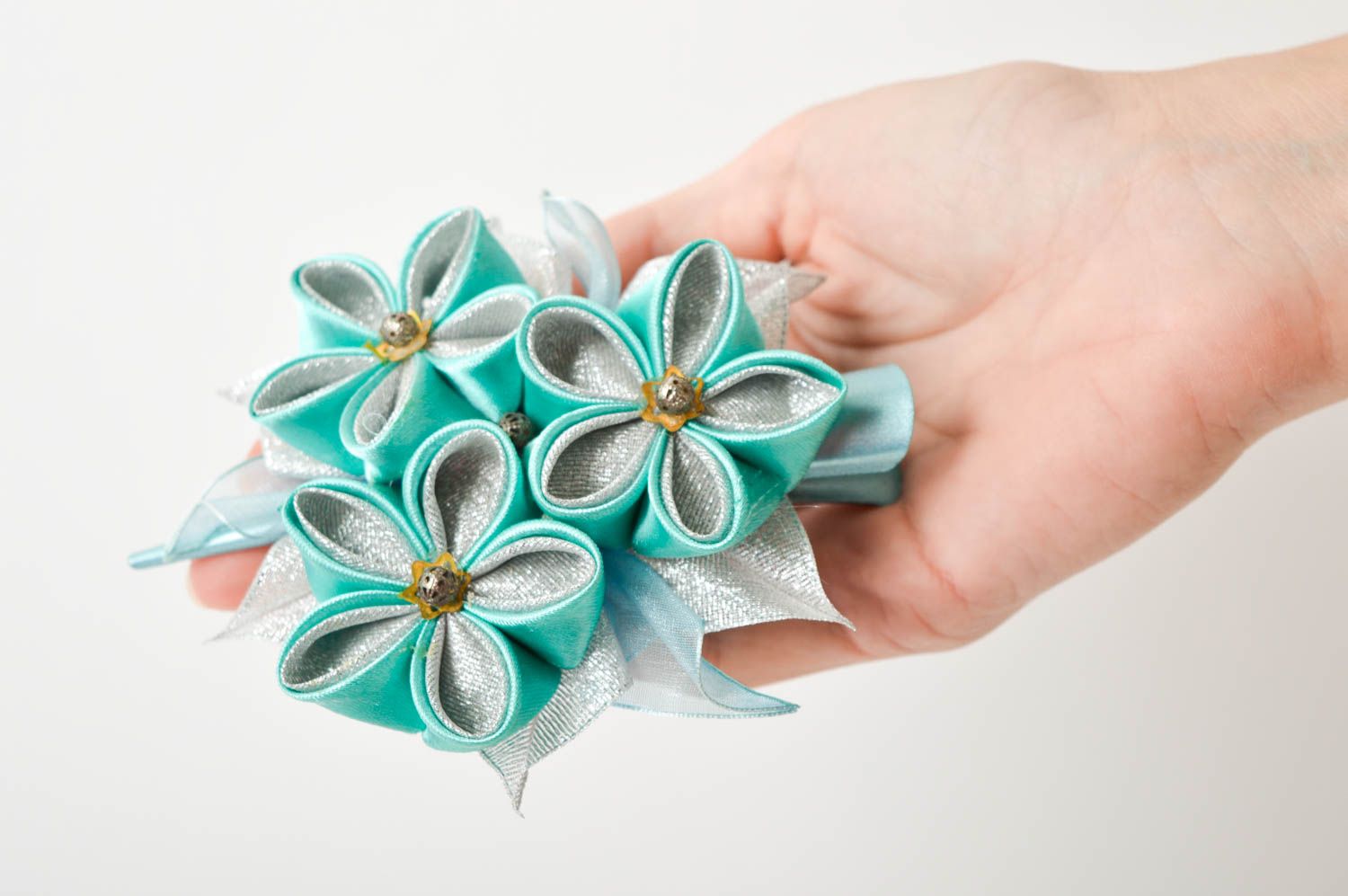 Designer satin barrette handmade hair clip hair accessories with flowers  photo 5