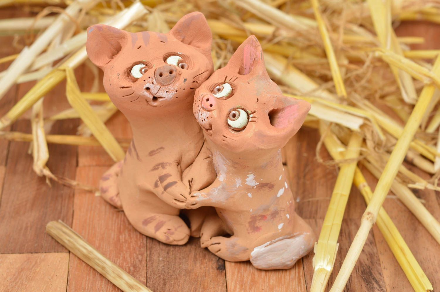 Figurine couple de chats Statuette déco faite main en céramique Déco maison photo 1