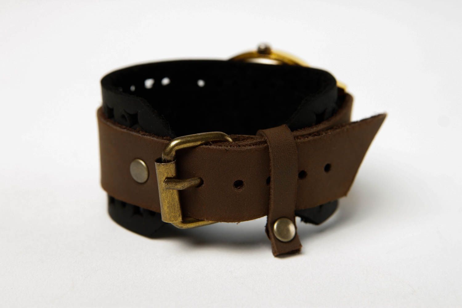 Bracelet cuir fait main Bracelet de montre large brun Accessoire en cuir photo 5
