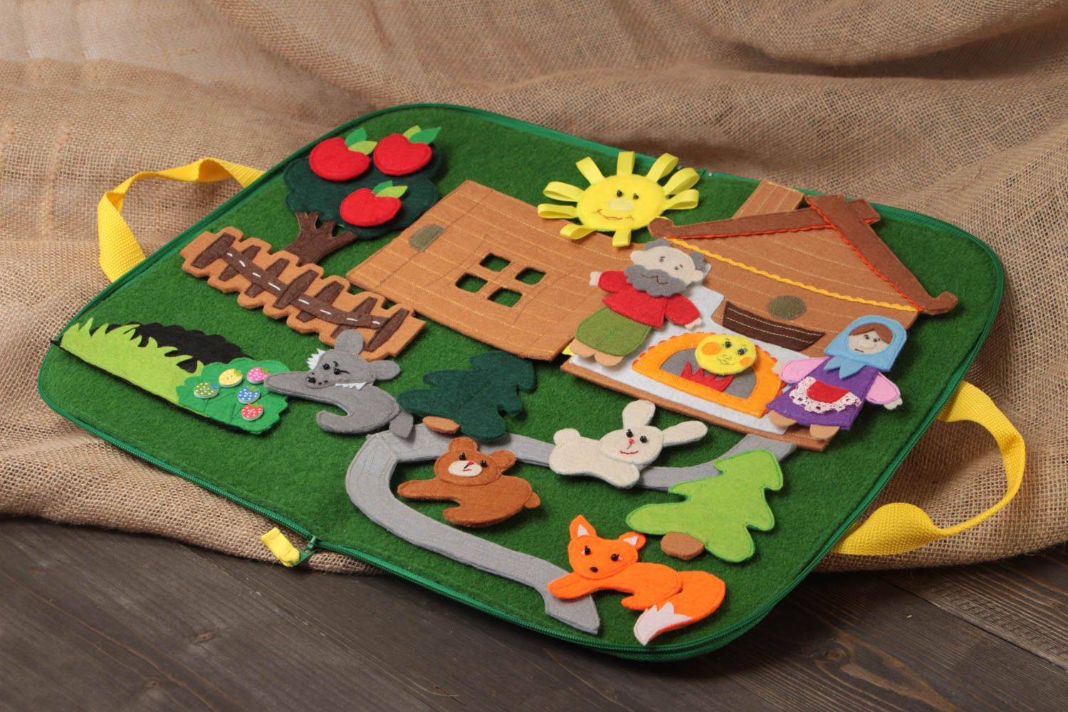 Bright handmade designer felt fabric soft toy tablet for children Kolobok photo 1