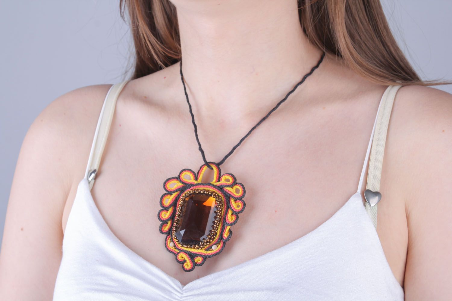 Textile pendant with stone photo 4