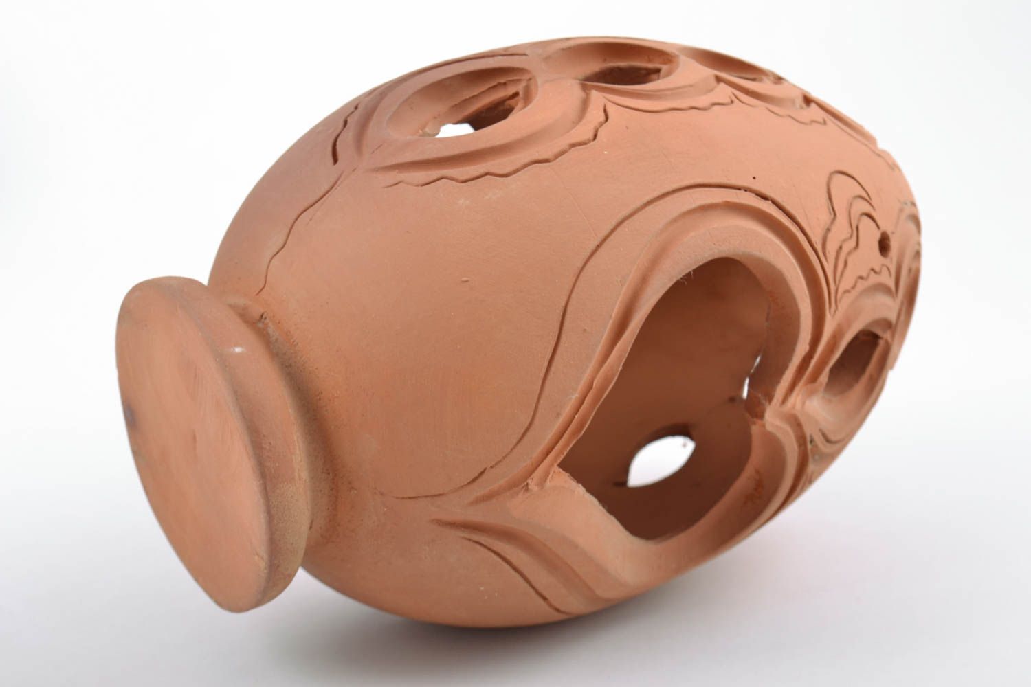 Vase oeuf décoratif en terre cuite de taille moyenne fait main marron original  photo 4