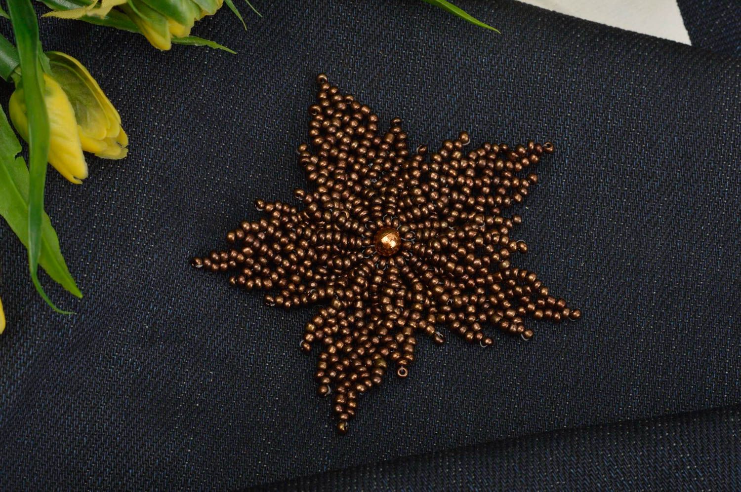 Trendy brooch handmade jewelry brown designer brooch beaded brooch for girls photo 1