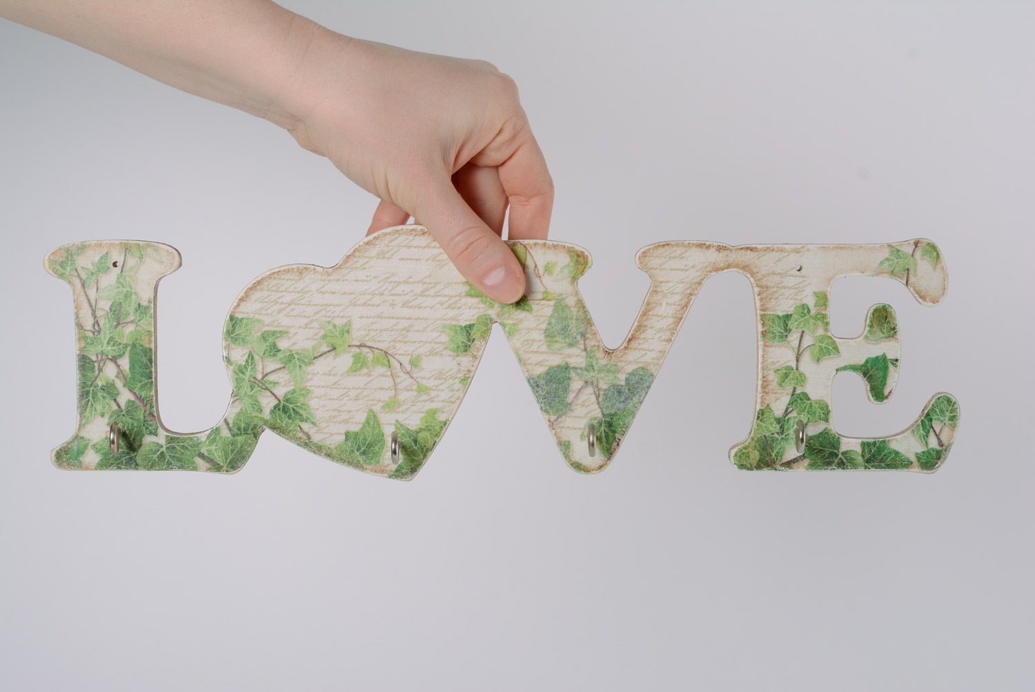 Handmade Holz Schlüsselbrett Decoupage in Form vom Schriftzug Love Wand Dekor foto 4