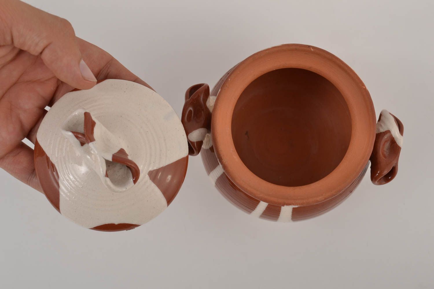 Глиняный горшок посуда ручной работы посуда из глины с крышкой красивый 500 мл фото 3