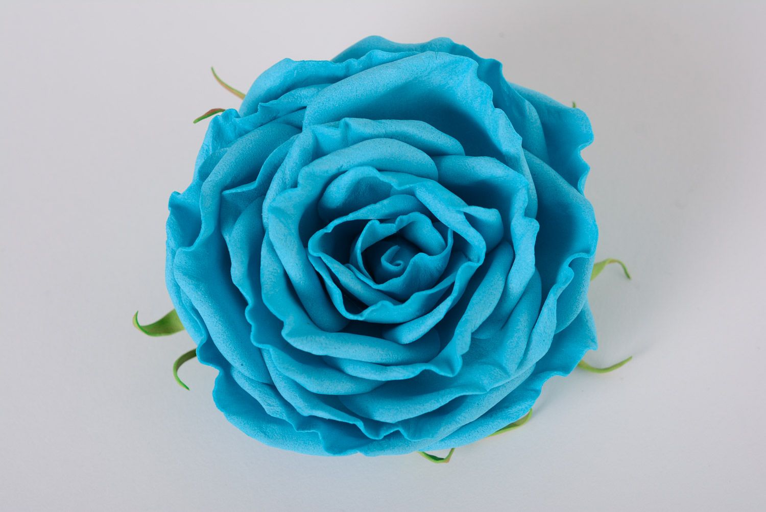 Bright blue handmade foamiran fabric flower scrunchy for women photo 1