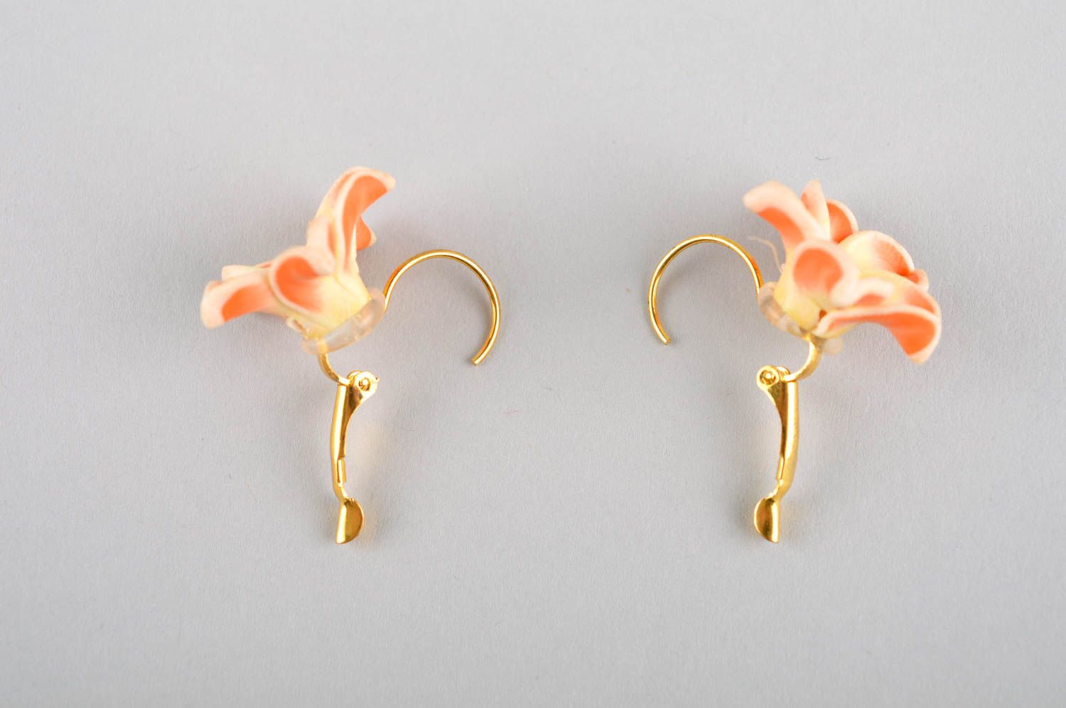 Blumen Ohrringe handmade Designer Schmuck Accessoire für Frauen orange Lilien foto 5