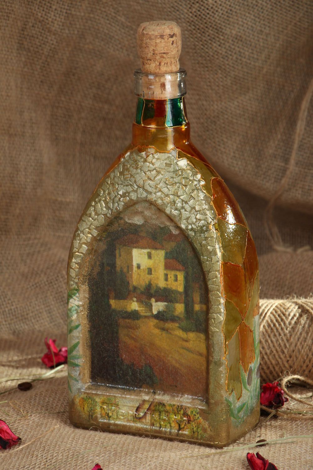 Декоративная бутылка в технике декупаж Прованс фото 5
