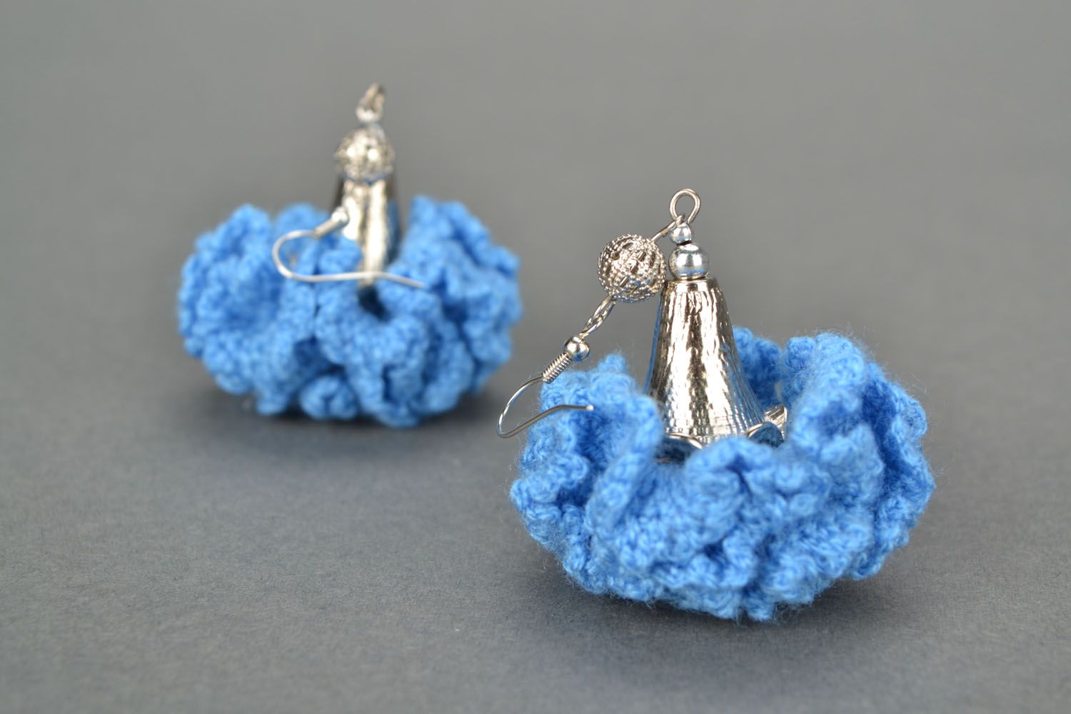 Crochet earrings Blue Carnation photo 5