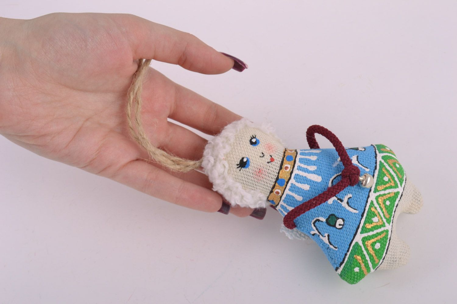 Small handmade soft toy pendant with painting for interior decor Angel photo 5