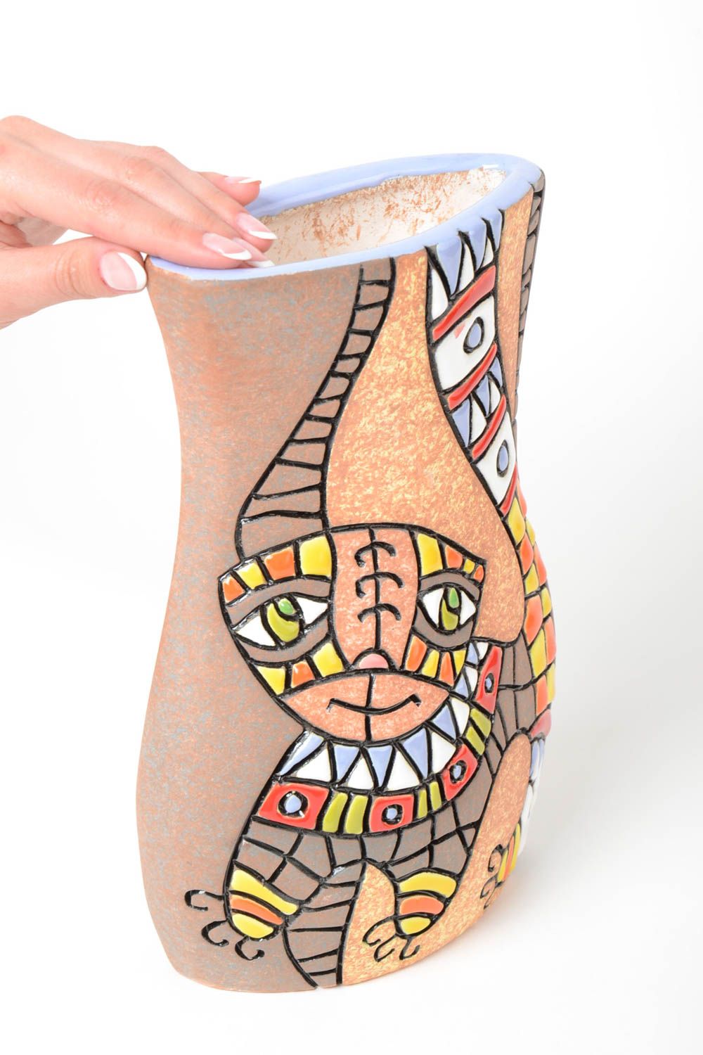 Keramik Vase mit Bemalung aus Halbporzellan handmade schön originell für Dekor foto 5