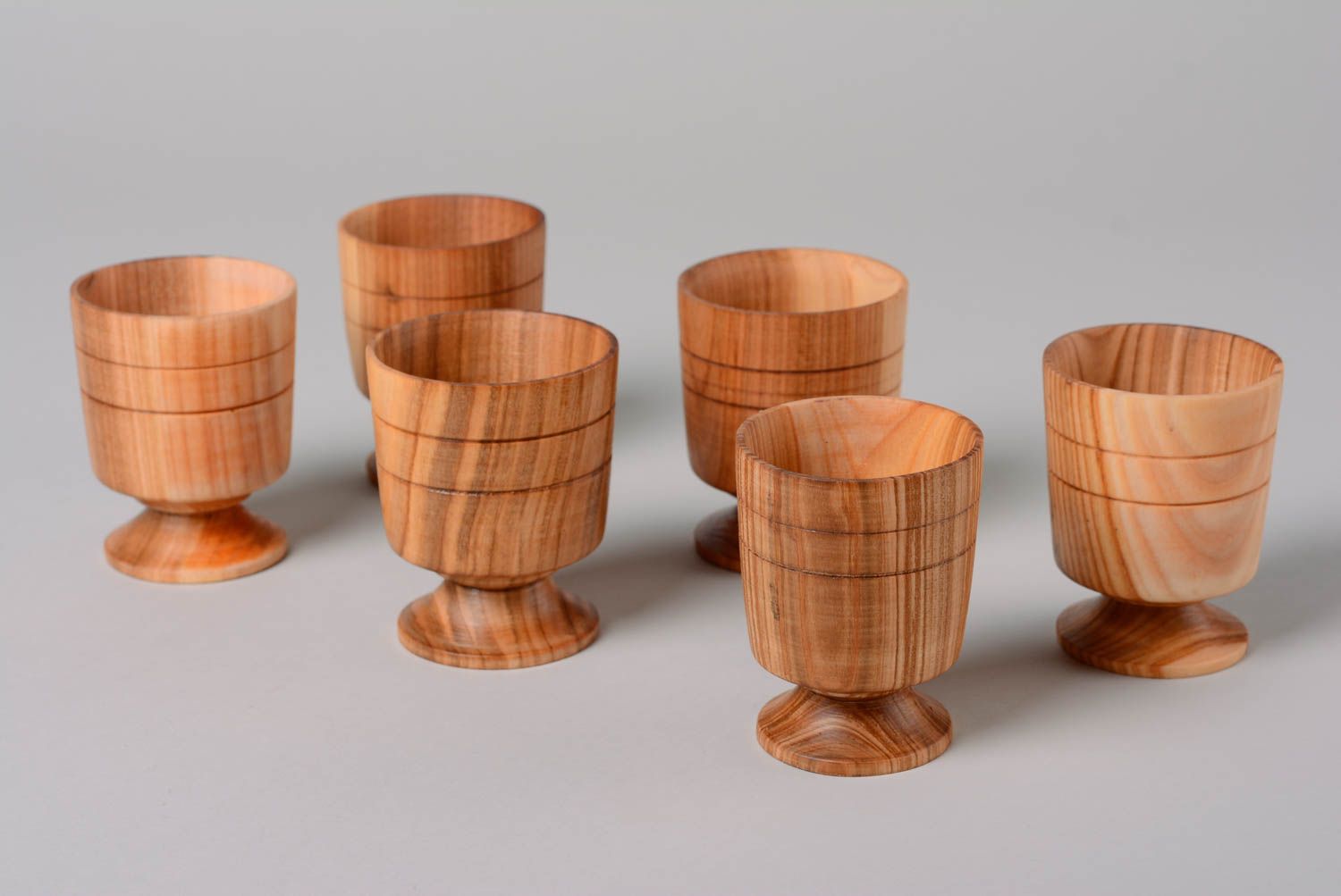 Set of handmade carved wooden shot glasses soaked with oil 6 items each for 200 ml photo 2