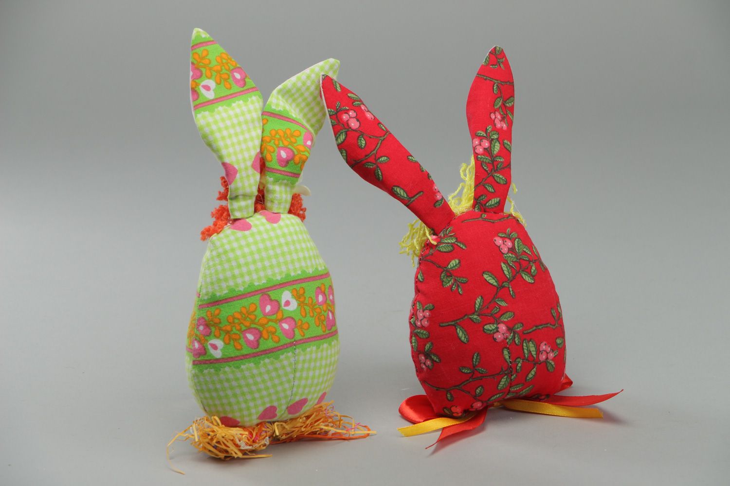 Handmade beautiful interior soft toys Rabbits sewn of fabric Easter decorations photo 3