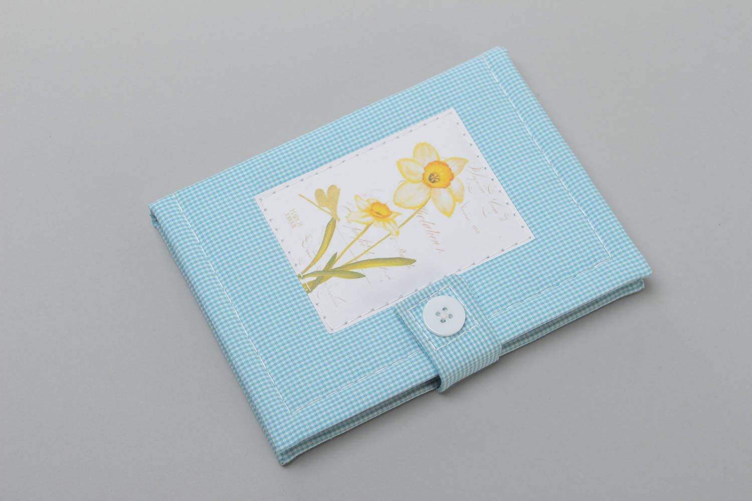 Blue handmade designer notebook with soft fabric cover Narcissus photo 2