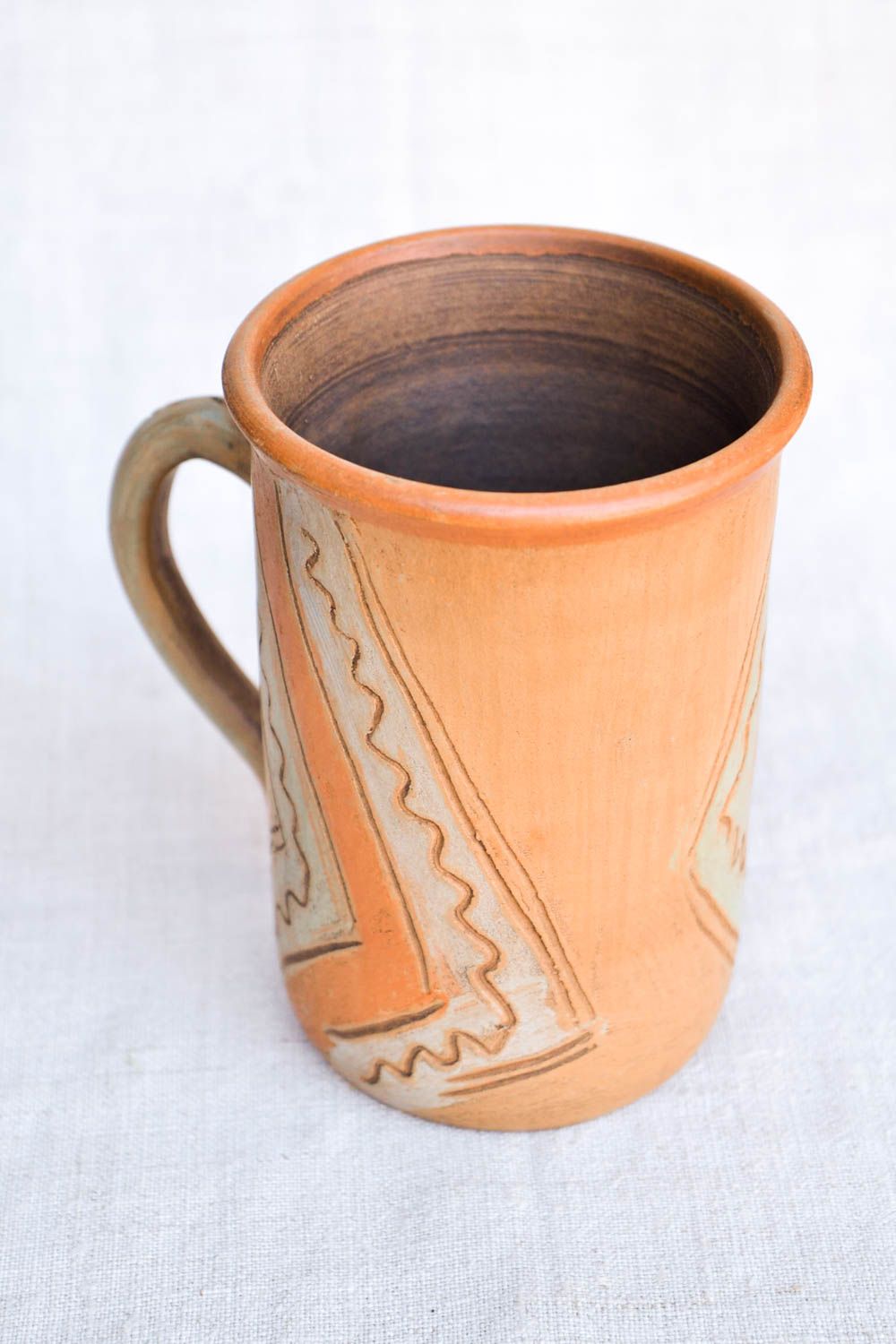 XL 12 oz clay tall teacup in olive, brown color and handle photo 4