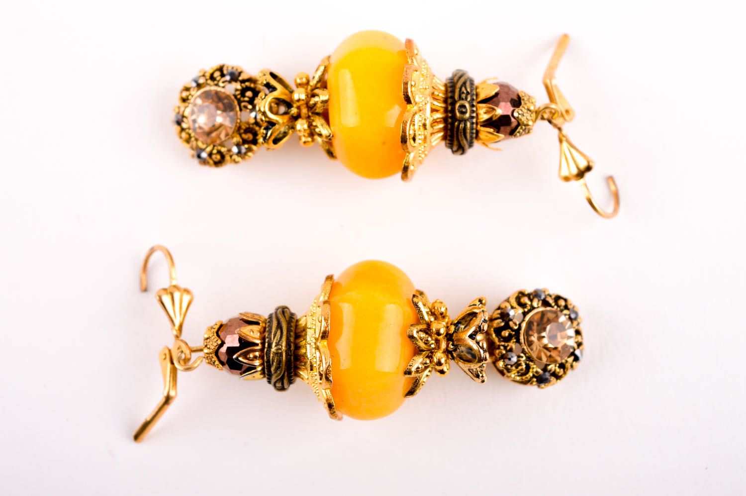 Boucles d'oreilles quartz Bijou fait main longues jaune Accessoire femme design photo 5