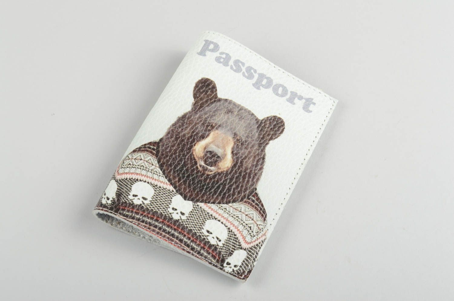 Étui passeport cuir fait main Protège-passeport avec ours Accessoire homme photo 4
