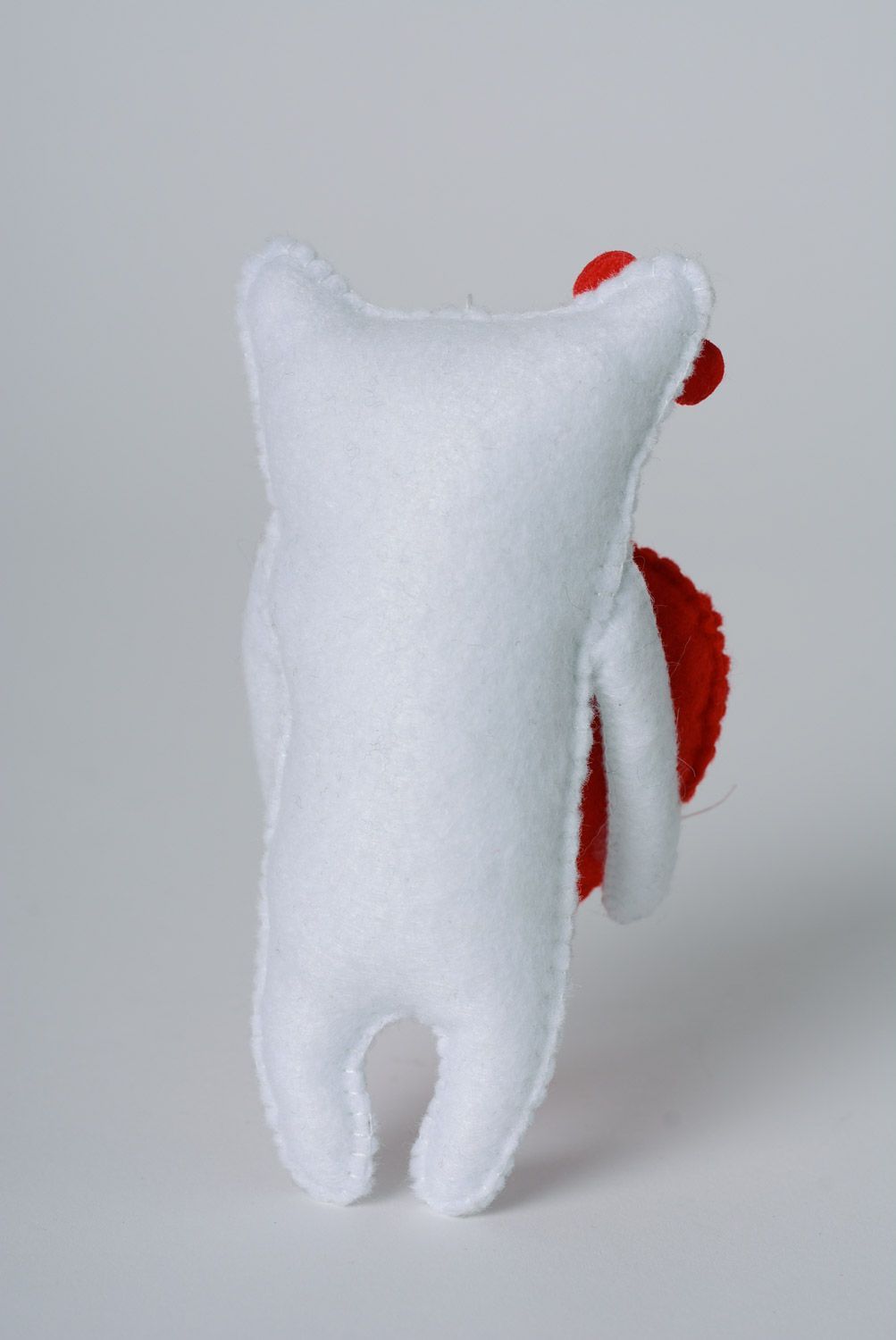 Handmade designer soft toy made of felt and holofiber white cat with a heart  photo 3
