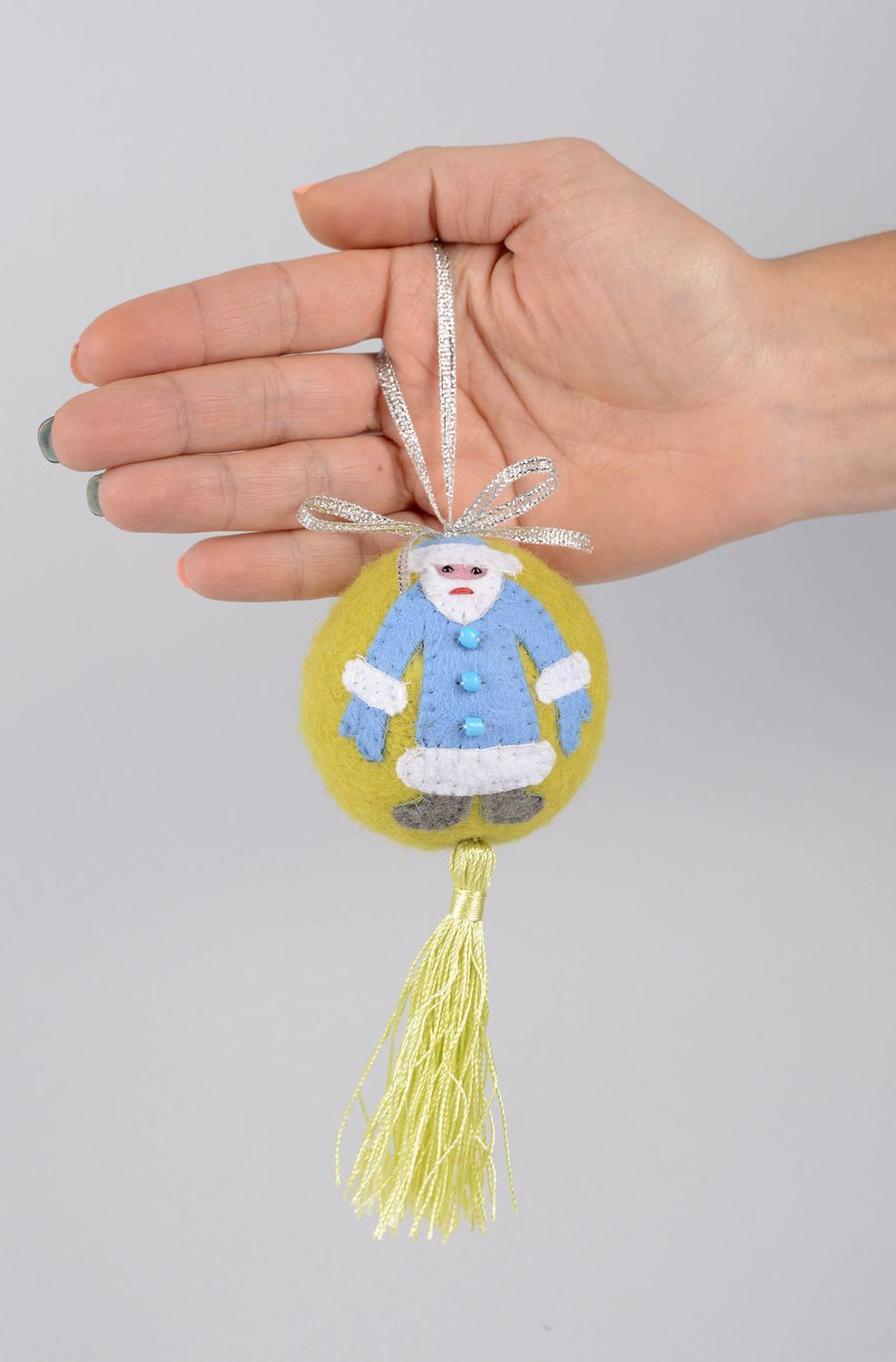 Décoration sapin Boule en laine fait main à suspendre jaune Accessoire Noël photo 4