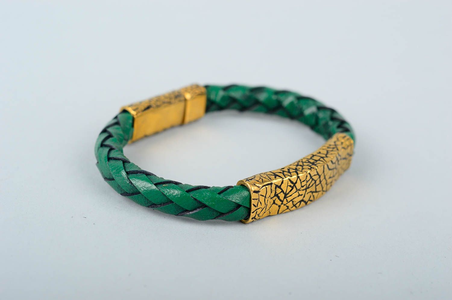 Кожаный браслет хэнд мэйд браслет на руку зеленый женское украшение из кожи фото 1