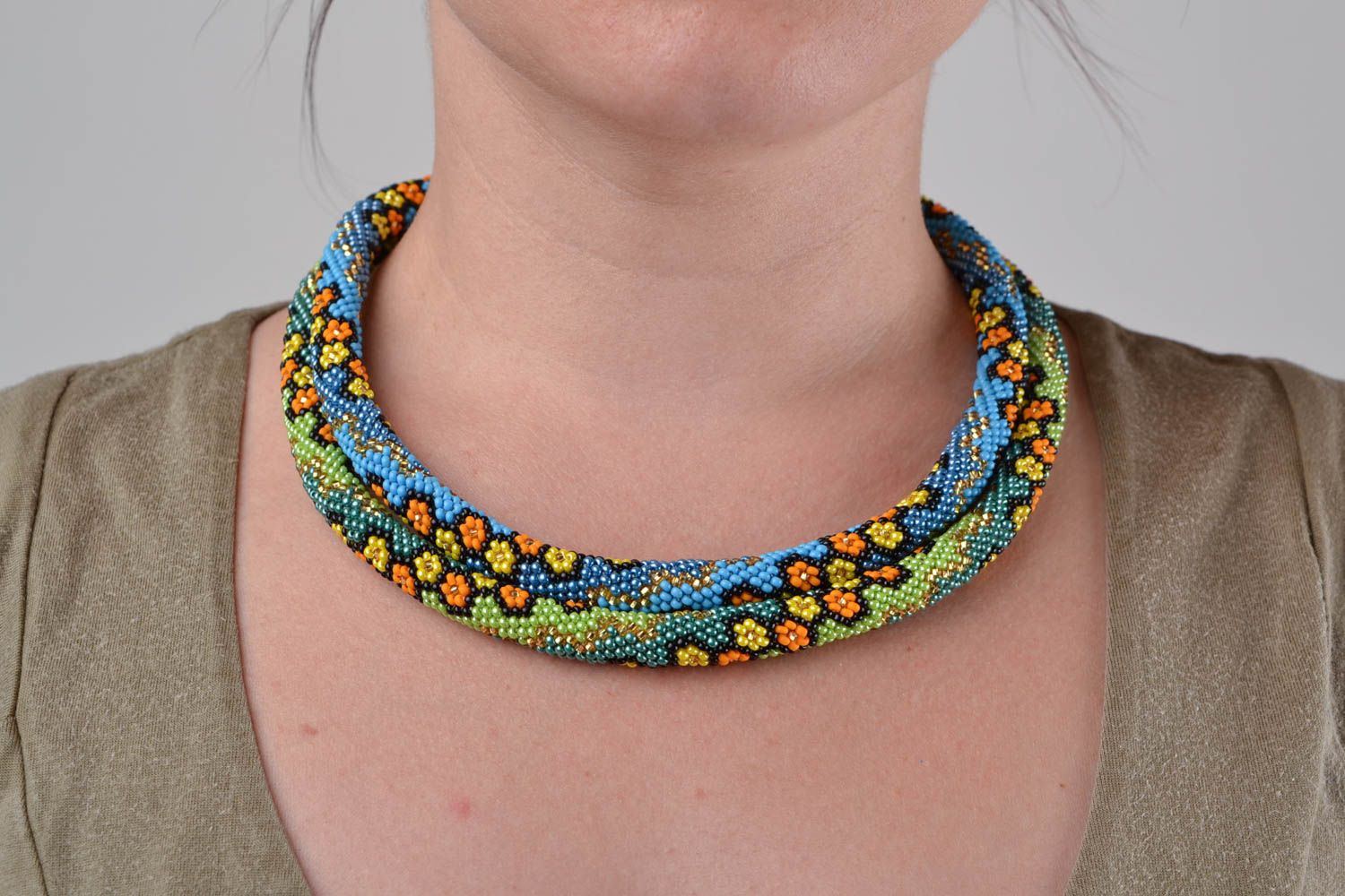 Handmade Ethno Kette Schmuck aus Rocailles Damen Collier lange Halskette hübsch foto 1