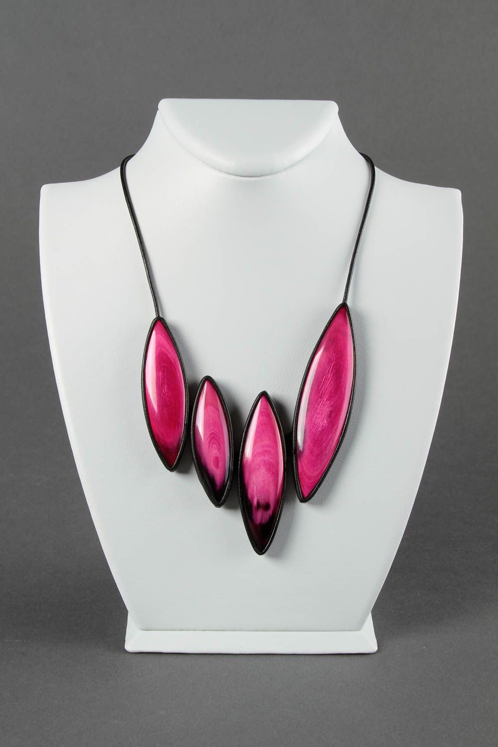 Leather necklace handmade gift jewelry made of horn pink design necklace  photo 1