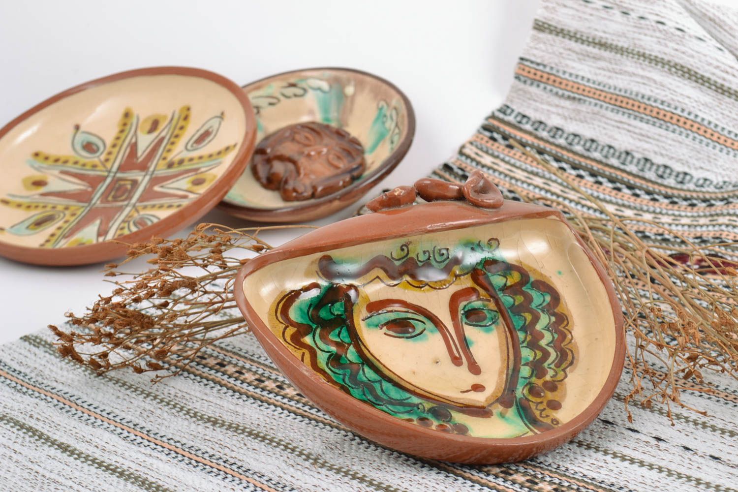 Beautiful handmade decorative glazed ceramic wall plate with girl image photo 1
