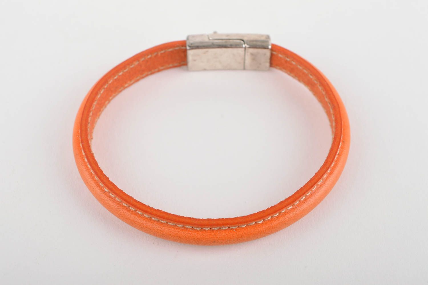 Браслет ручной работы браслет на руку кожаный браслет оранжевый стильный фото 2