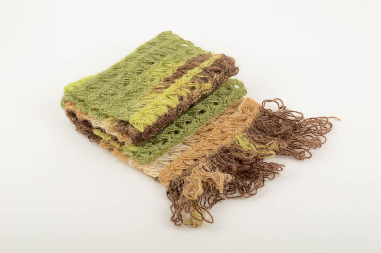 Bufanda original verde y marrón hecha a mano ropa de mujer accesorio de moda  foto 2