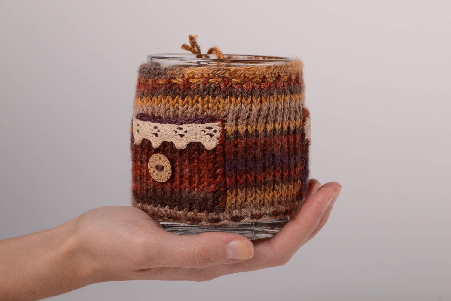 Couvre-tasse tricot fait main Pull pour mug cadeau original crochet fils photo 2
