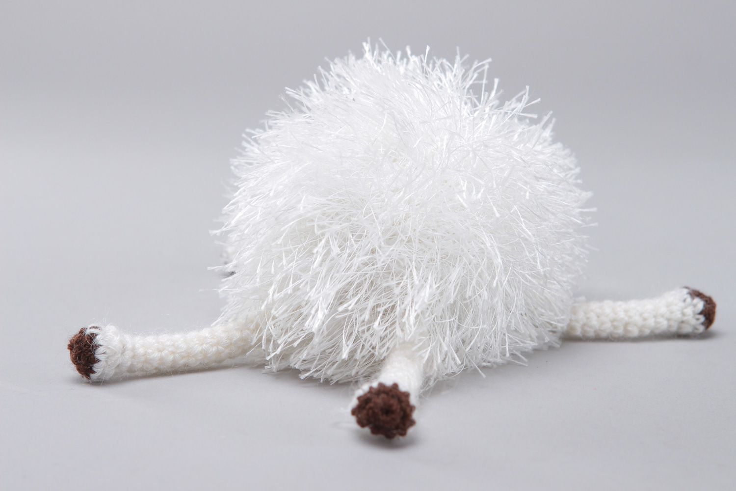 Handmade fluffy soft toy crocheted of woolen yarns white lamb for children photo 3